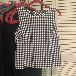 Talbots Black & White Gingham Sleeveless Shell with Embellished Neckline